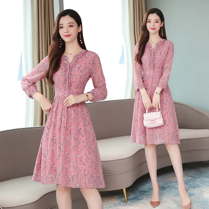 Женское шифоновое платье с длинным рукавом и цветочным принтом в богемном стиле |