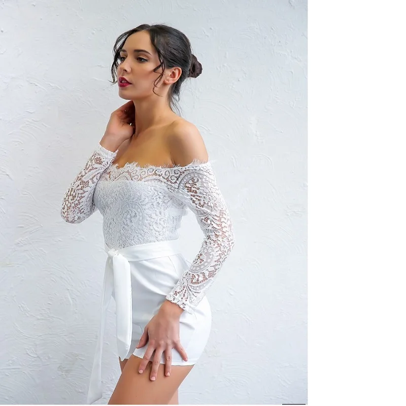 JESSIC 2019 женское однотонное Кружевное боди с длинным рукавом сексуальный