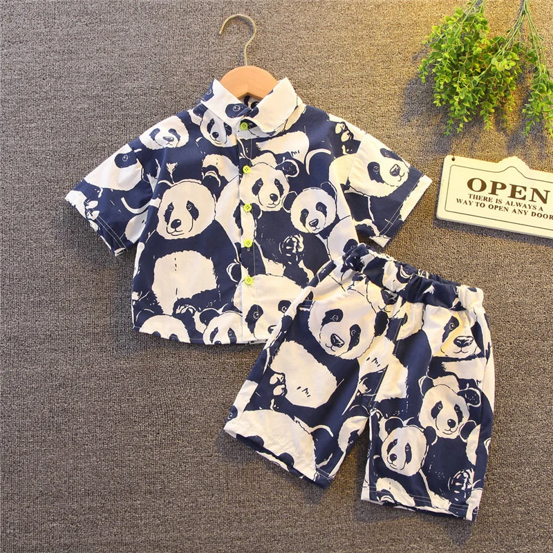 

Children Cotton Clothes Baby Sport Boys Causal Full Printe Panda Shirt Shorts 2pcs/sets Infant Kids Fashion Toddler Tracksuits