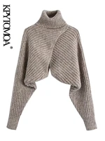 kpytomoa women fashion crossover knit arm warmers sweater vintage high neck long sleeve female pullovers chic tops