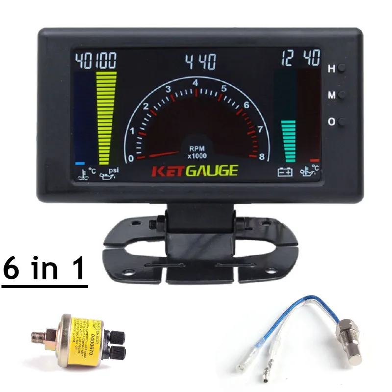 

5" LCD 6 in 1 multiple function car gauge Water Temperature oil temp oil pressure tachometer RPM Voltmeter clock Auto gague
