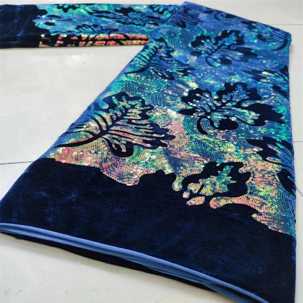 

Most Fashionable dresses African fabric wonderful trees pattern with sequins and stones big sales Velvet lace fabric YY115-137