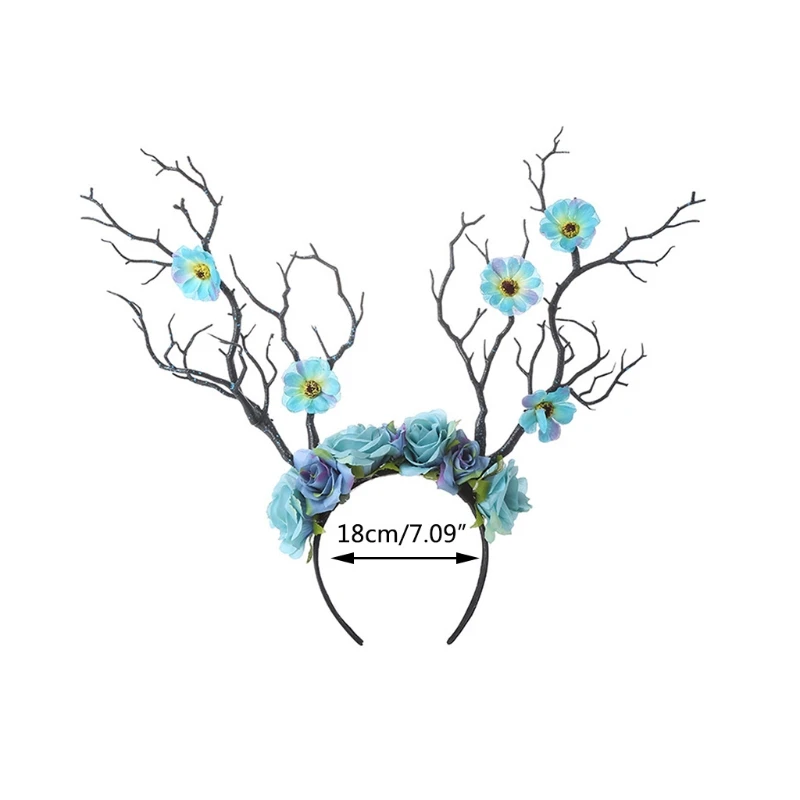 

Flower Deer Antlers Headband Elk Horn Headwear Floral Headpiece Christmas Photo Props Accessories Party Decorations M6CD