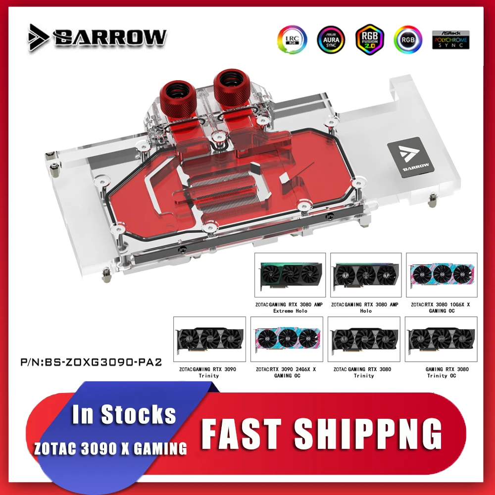 

Barrow BS-ZOXG3090-PA2 Full Coverage Graphics Card GPU Water Block for ZOTAC RTX 3090 3080 X GAMING,Full Cover ARGB GPU Cooler