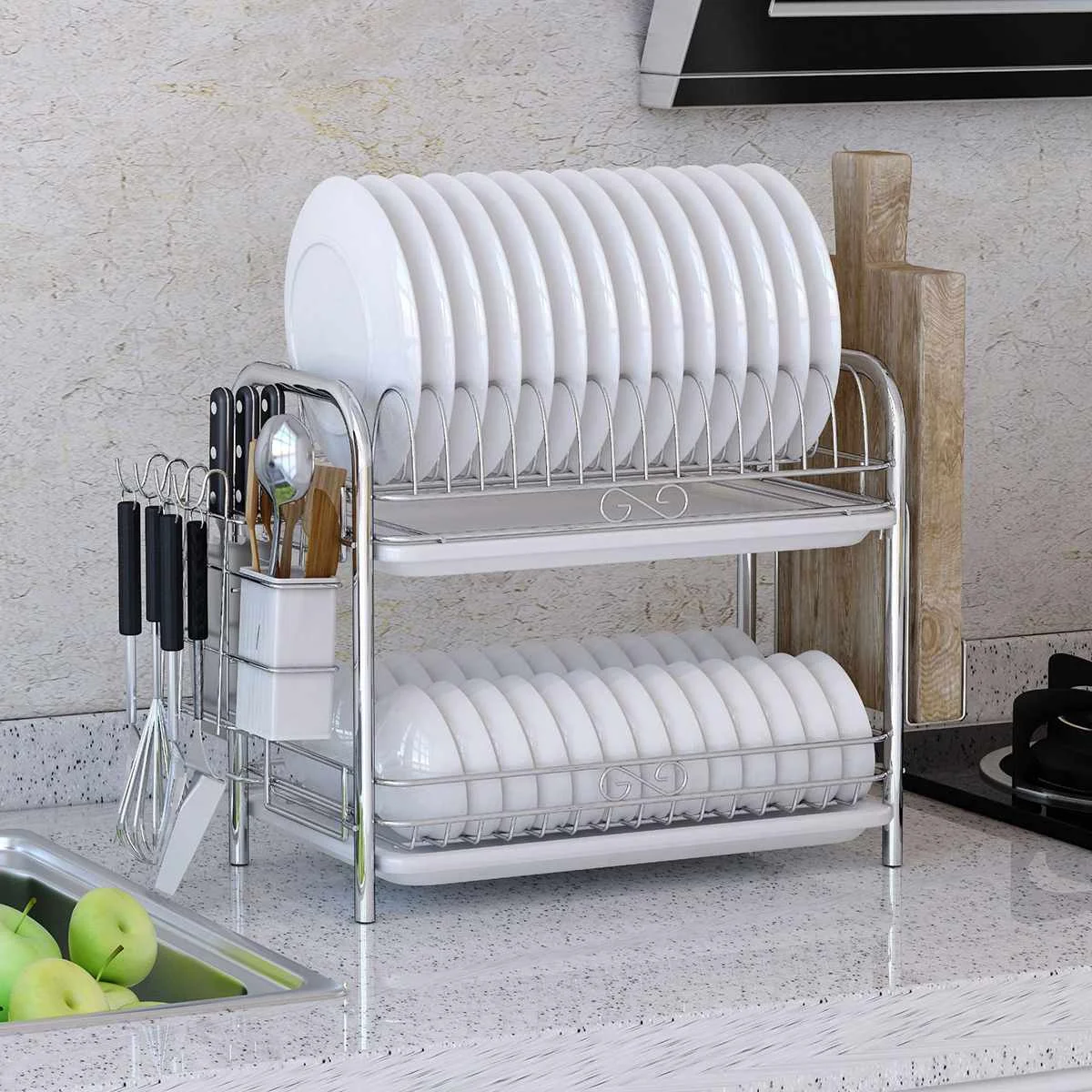 

Hot 2/3 Tiers Dish Drying Rack Holder Basket Plated Iron Home Washing Great Kitchen Sink Dish Drainer Drying Rack Organizer
