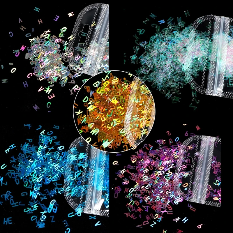 

5 Colors Alphabet Holographic Laser- Letters Chunky Glitter Epoxy Resin Festival Chunky Letters Mixed Sequins 2g Per