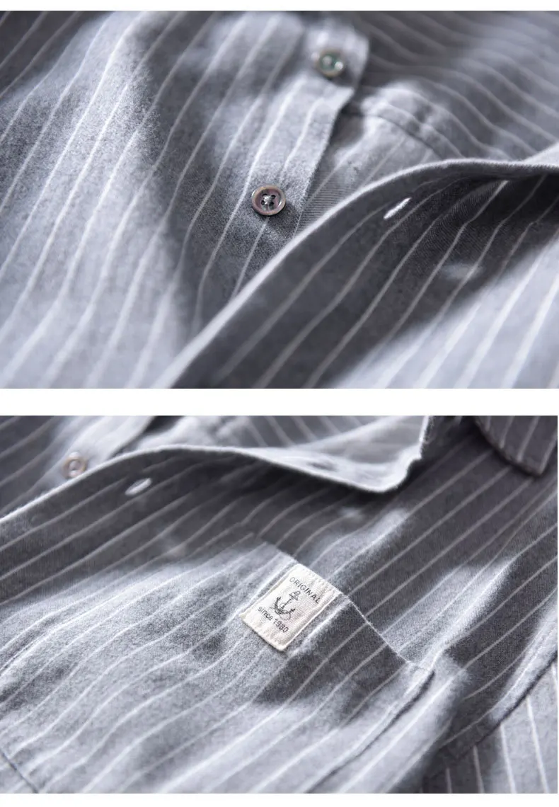 Мужская хлопковая рубашка в полоску с длинным рукавом и карманом черная серая