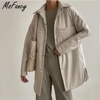 msfancy quilted jacket women korean style long sleeve sngle breasted loose coat 2021 pockets long bomber jacket streetwear