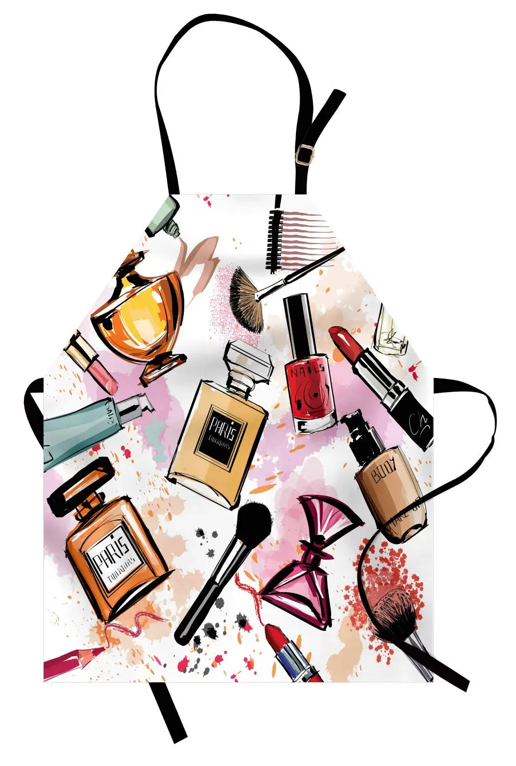 Модный фартук для косметики и макияжа тема шаблон с парфюмом губная помада лак