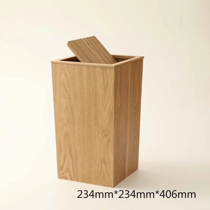 

JOYLIVE Japanese Simplicity Bucket Wastepaper Dustbin Wooden Trash Garbage Living Room Bedroom Office Home Rolling Cover Type