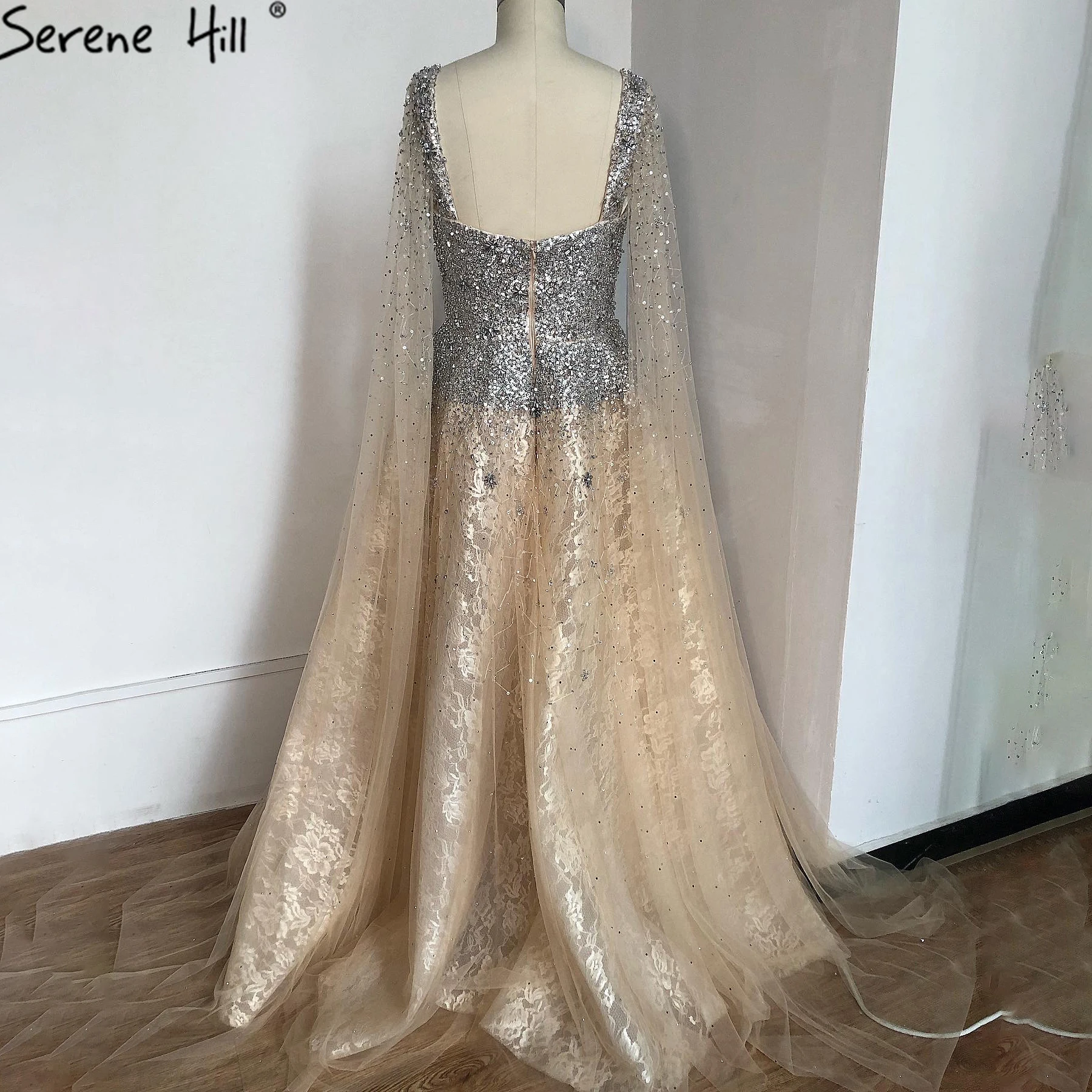Gold Backless Sexy Luxury Evening Dresses 2021 Dubai Crystal Sleeveless A-Line Formal Dress Serene Hill LA70290 | Свадьбы и