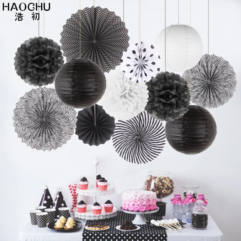 12 шт./лот подвесные бумажные поделки фонарики тканевые веера помпоны для