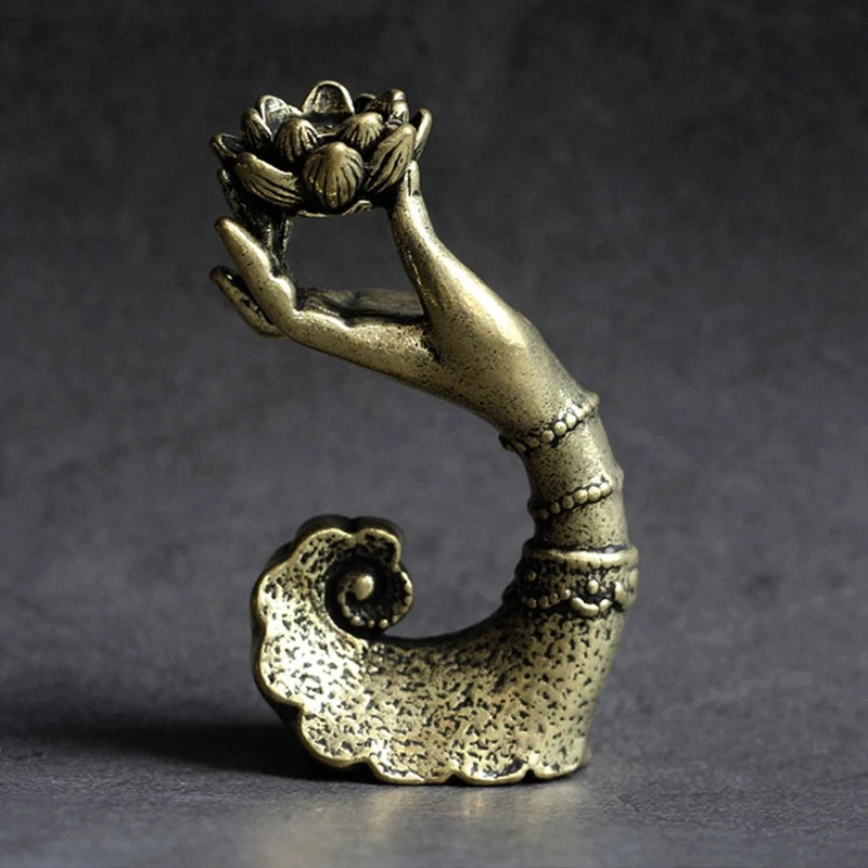 Copper Buddha Hand Lotus Backflow Incense Burner Aromatherapy Holder for Home Bedroom Yoga Room Meditation Zen Tea