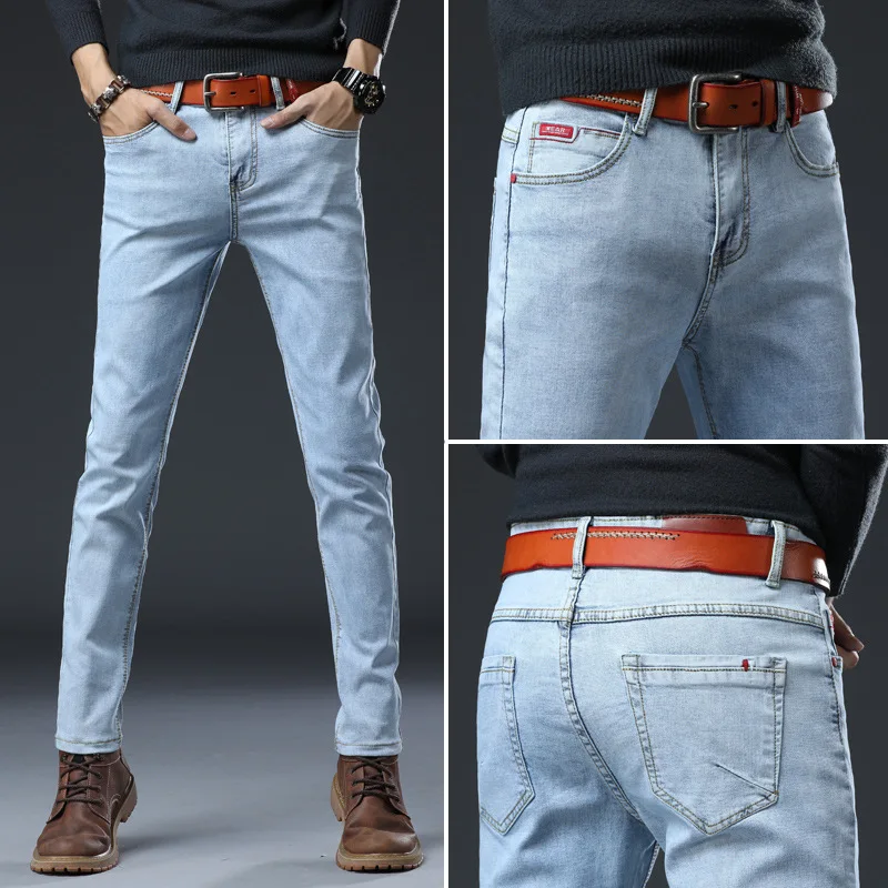 

2021 new trend brand men's slim jeans fashion business classic style men's fashion brand casual slim elastic feet trousers