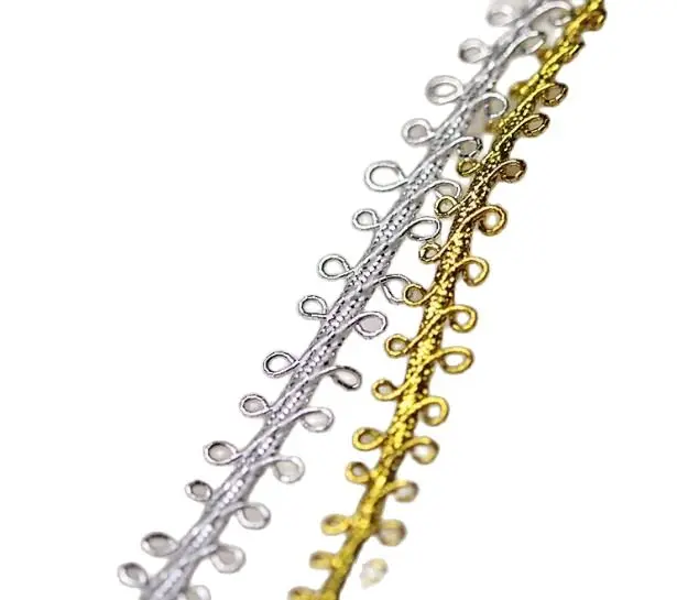 Роскошная хлопковая вышивка 1 см в ширину золотая серебряная Цветочная кружевная ткань отделка лента сделай