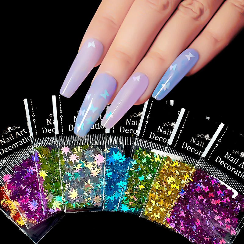 

Mirror Sparkly Butterfly Nail Sequins Paillette Mixed Colors Nail Holographics Glitter 3D Flakes Slices Spangle Art Accessories
