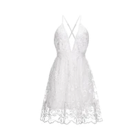 summer sexy mesh lace dress v neck open back sexy white casual female nightclub mini skirt