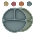 Безопасная силиконовая обеденная тарелка для малышей, однотонная Милая мультяшная детская посуда на присоске, тренировочная посуда для малышей, миски для кормления
