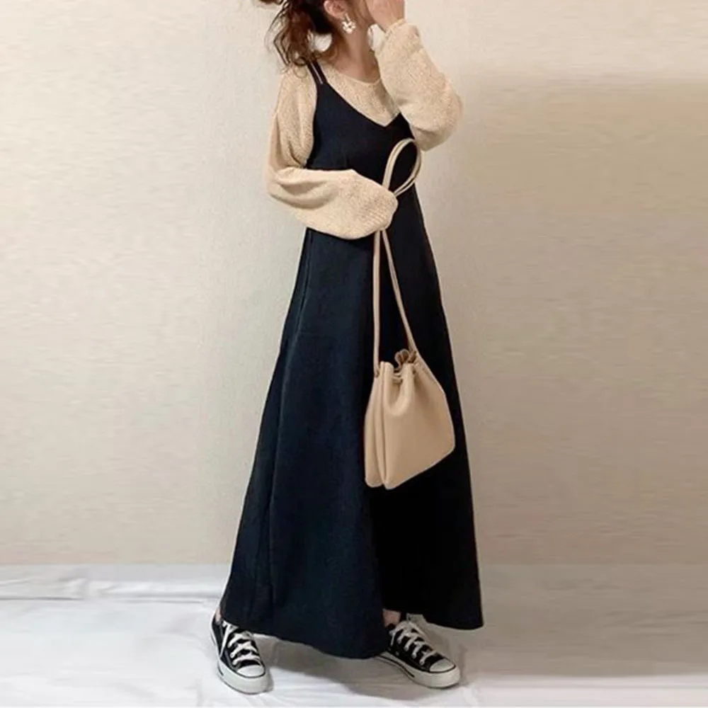 Корейское длинное платье осень 2019 трапециевидный пуловер длиной до щиколотки