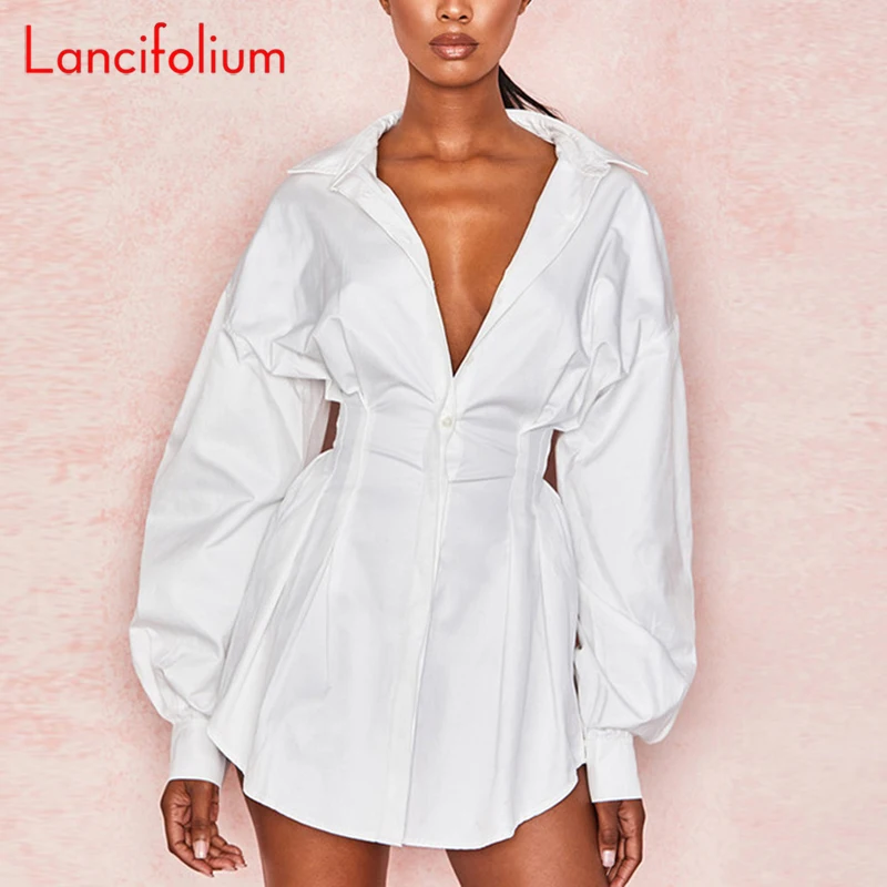 Женская блузка с длинными рукавами-фонариками и пуговицами вечерние белые