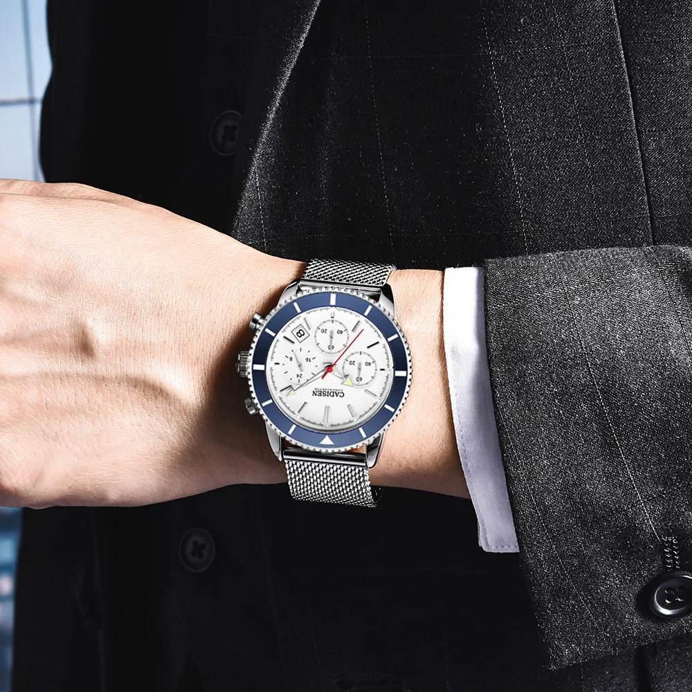 Мужские часы CADISEN бизнес мода Топ бренд роскошные спортивные кварцевые