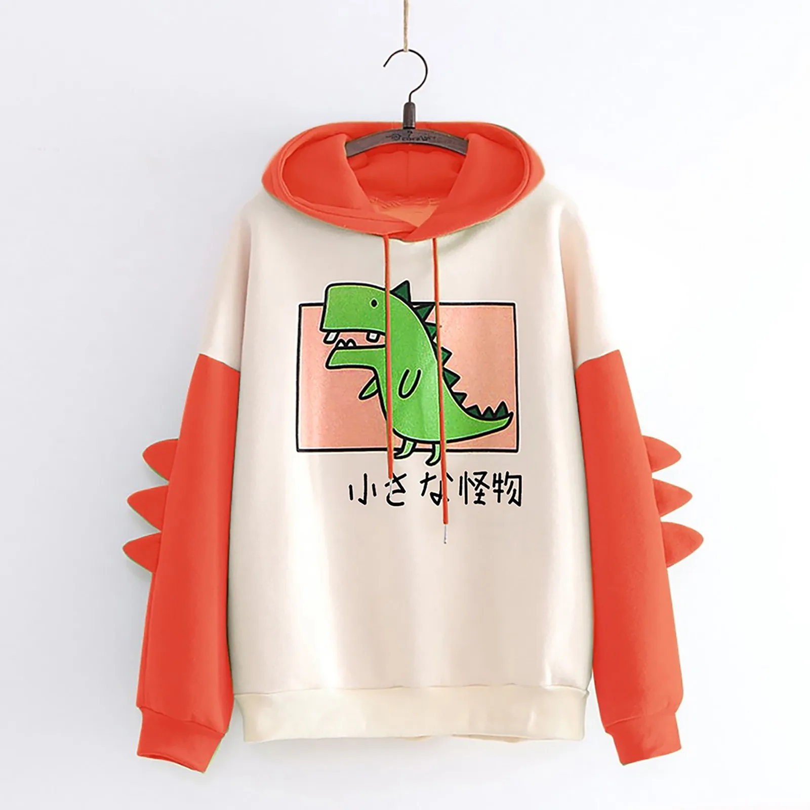 2021 Women Casual Print Long Sleeve Splice Dinosaur Sweatshirt Tops Sudaderas Fashion Hooded Sweatshirts Loose Outwear Hoodies