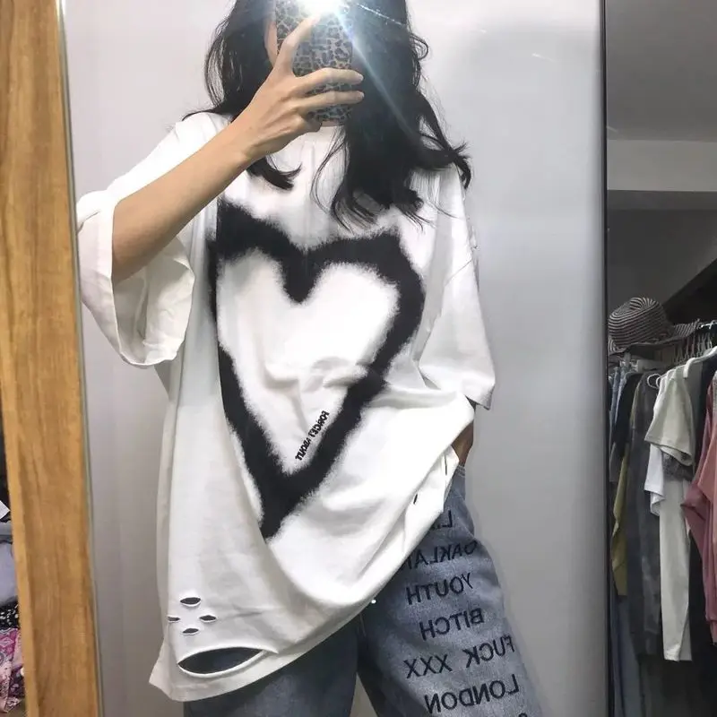 

Love Printed T-shirt Women Short Sleeve Top 2021 Summer New Korean High Street Hip Hop Preppy Style Loose Casual T-shirts Trend