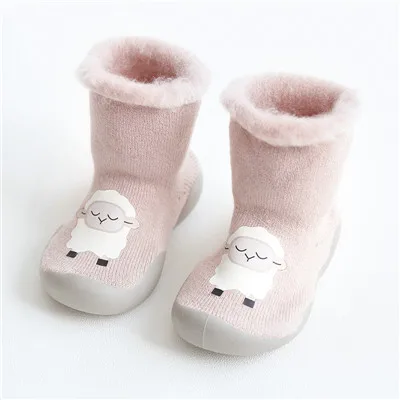 Pink sheep Обувь для малышей для маленьких девочек обувь первый шаг для маленьких мальчиков ходунки Домашние тапочки зимние теплые носки для обуви с резиновой подошвой; мягкая обувь; - Цвет: Pink sheep