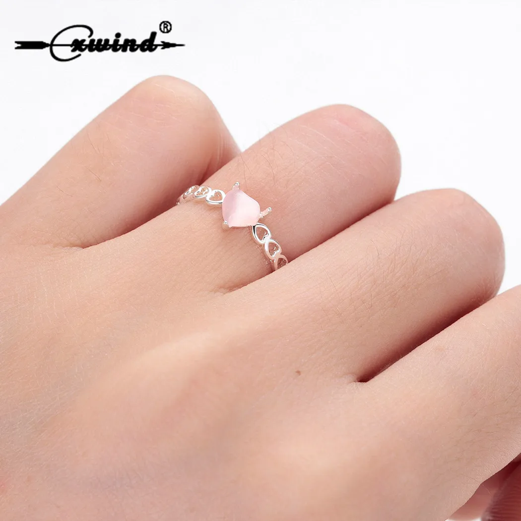 

Cxwind Fashion Pink Heart Rings For Women Lovely Hollow Heart Cubic Zirconia Ring Romantic Bridal Wedding Finger Bijoux