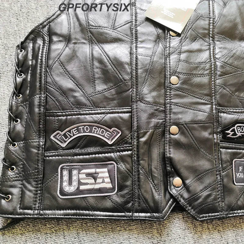 Классический кожаный жилет в стиле ретро повседневный мотоциклетный Мужская