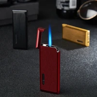 ultra thin portable butane jet inflatable lighter blue flame blowtorch super cool metal windproof gas jet lighter cigarette