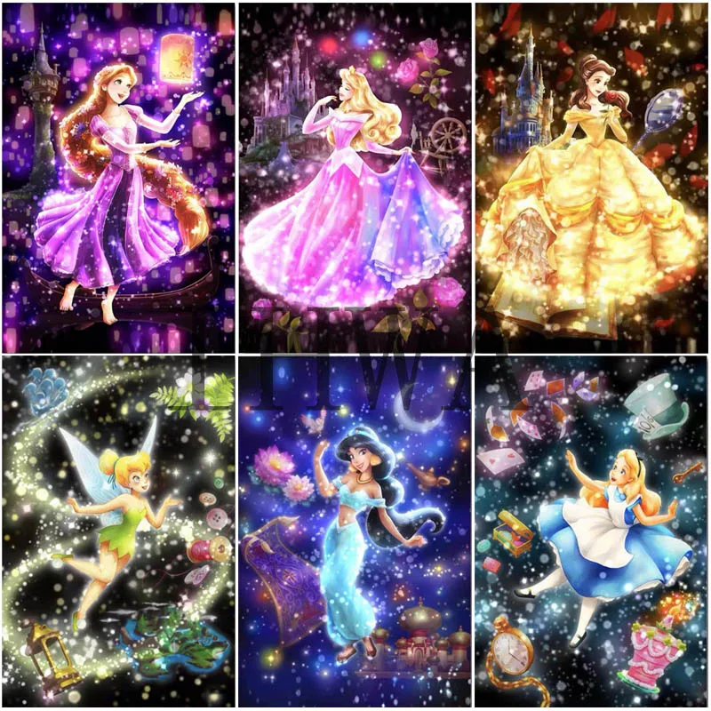 

Cartoon Princess DIY Diamond Painting Disney Cross Stitch Full Round Diamond Embroidery Diamond Mosaic Home Decor Gift