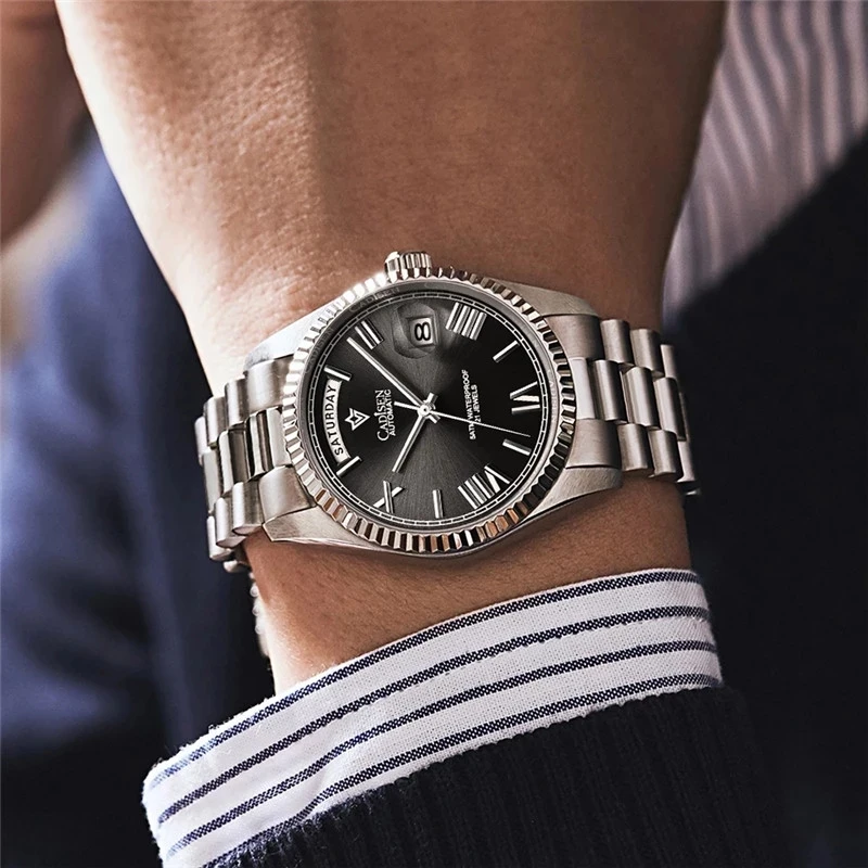 Часы наручные CADISEN мужские черные брендовые Роскошные деловые водонепроницаемые