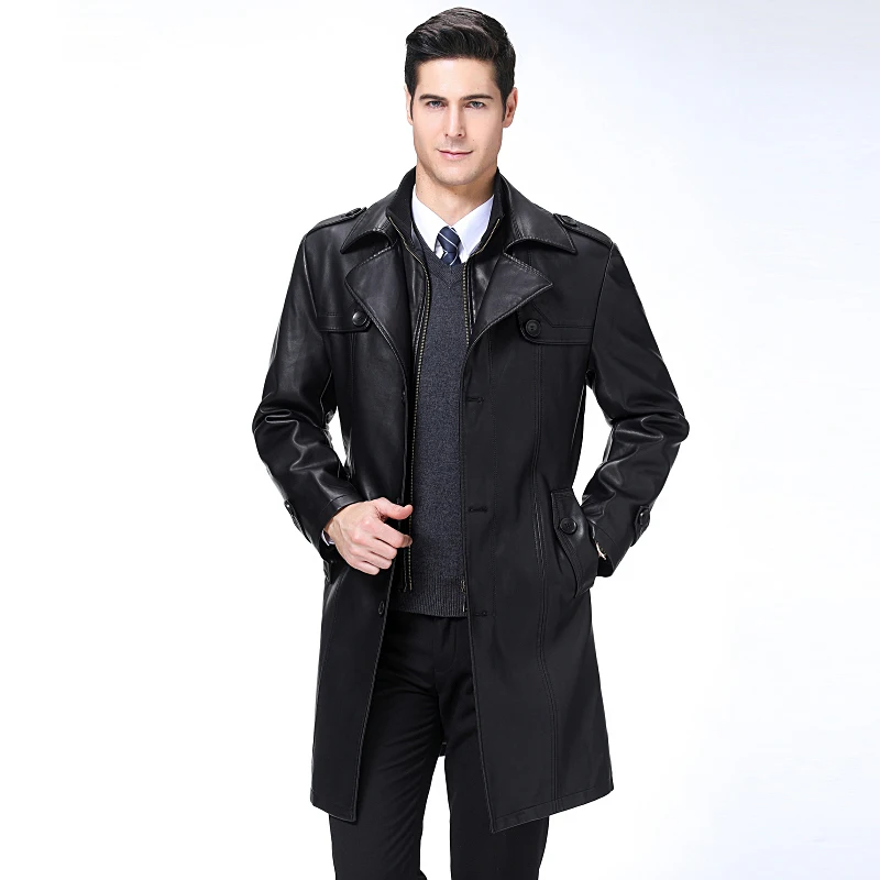 

Casual Jacket Men Parka PU Clothing Men's Long Jackets Coats High Quality plus velvet Faux Leather Overcoat 5XL