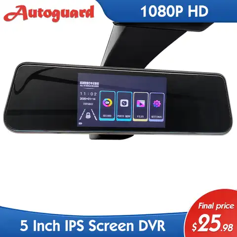Автомобильный видеорегистратор, 5-дюймовый автомобильный сенсорный экран с зеркалом заднего вида для автомобильного регистратора 1080P FHD, ви...
