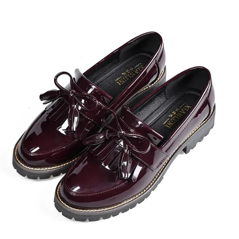 

Tassel Fashion Patent Leather Shoes Woman Round Toe Spring Flats Shoes Woman Plus Size 42 Low Ladies Loafers designer shoes