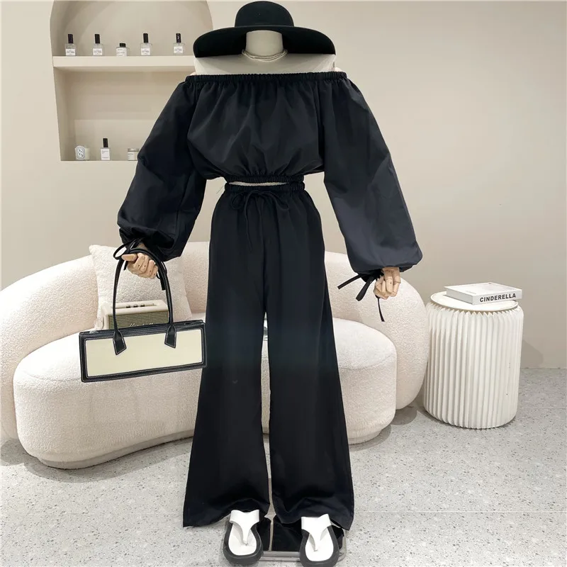 

New Women's Clothing 2021 Summer One shoulder off shoulder loose top High Waist Wide Leg Pants Two piece set