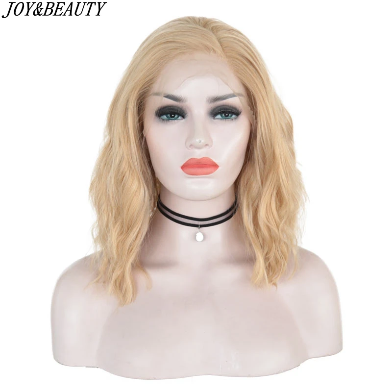 JOY&BEAUTY синтетические парики на кружеве светлые натуральные волнистые короткие парики для женщин длина плеча Глубокий Невидимый 14 дюймов