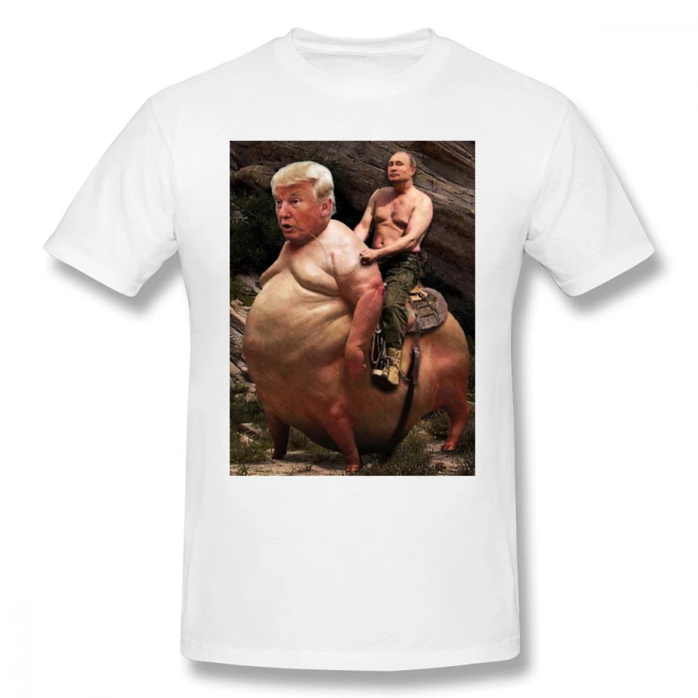 Putin T Shirt Putin Riding Trump T-Shirt Short-Sleeve Cute Tee Shirt Printed Summer Cotton Men Plus size Tshirt - Цвет: White