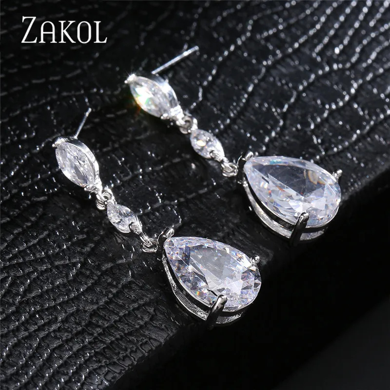 Элегантные длинные серьги-капли ZAKOL с фианитами для невесты ювелирные изделия