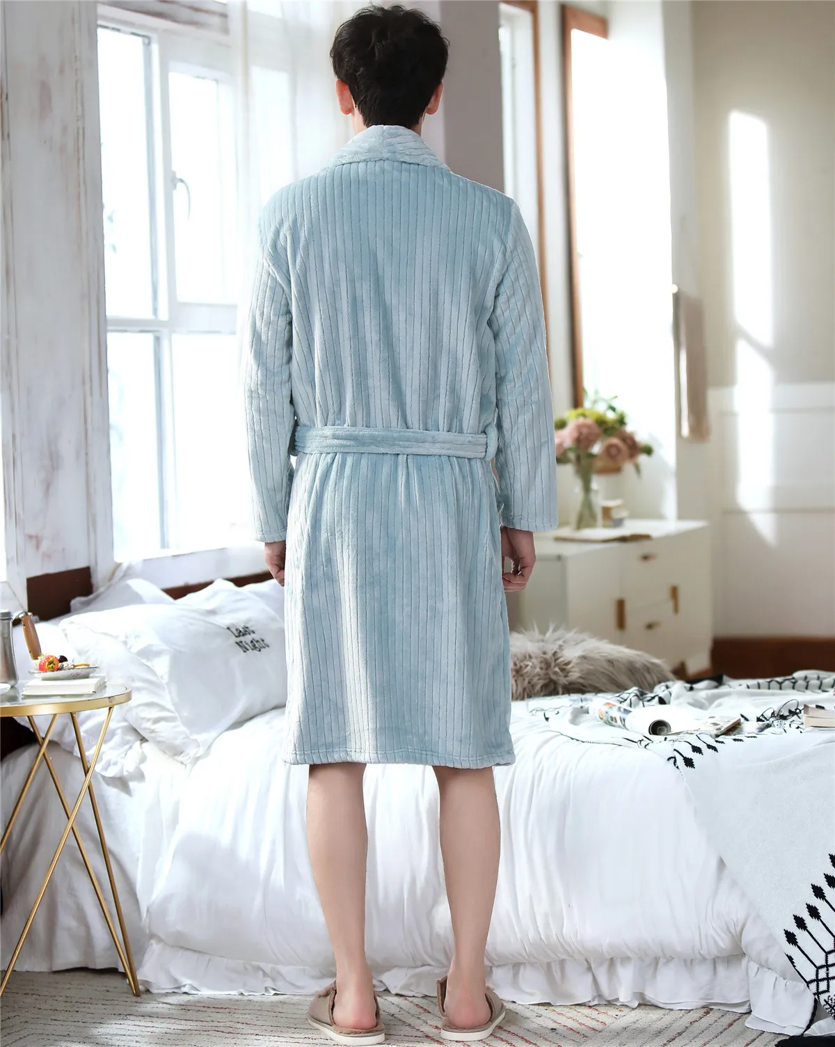 Мужская Фланелевая зимняя и осенняя мягкая кимоно банный халат образец