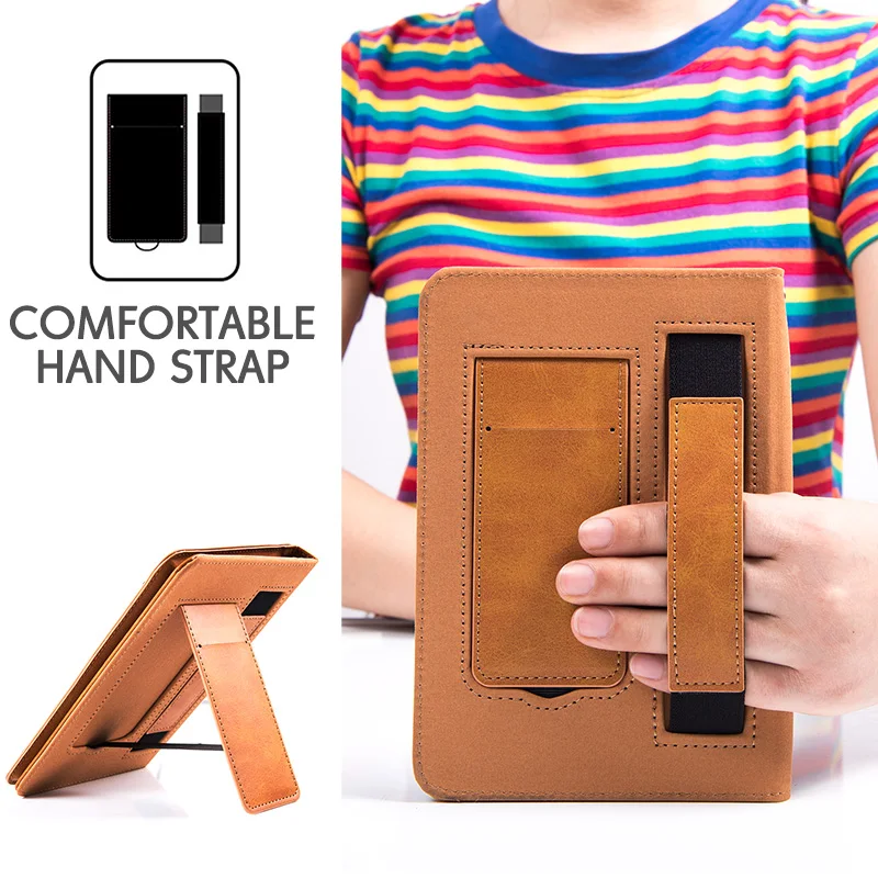 Brown Чехол для Kindle Paperwhite(5th/6th и 7th/10th Gen)-чехол-подставка премиум класса из искусственной кожи с ремешком на руку и функцией автоматического сна/пробуждения - Цвет: Brown