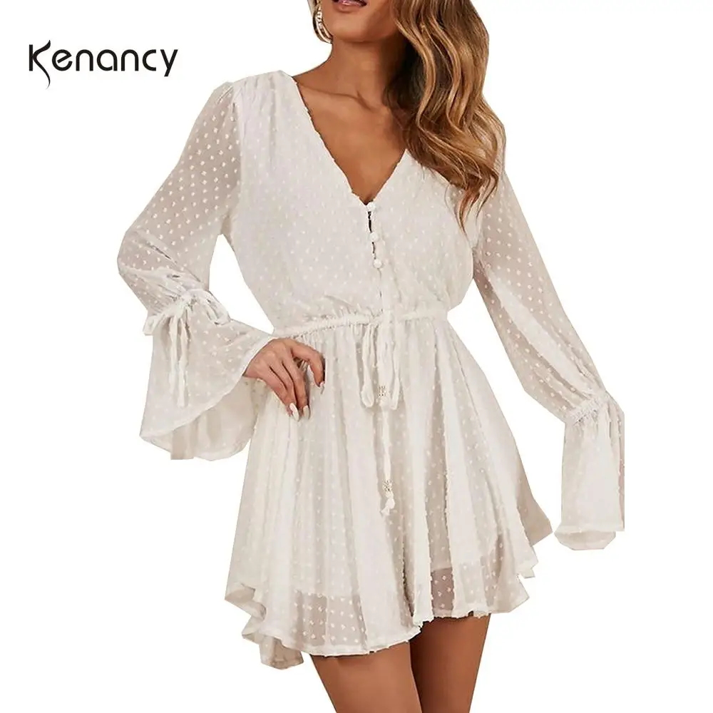 Женский Короткий комбинезон на пуговицах с V образным вырезом и длинным