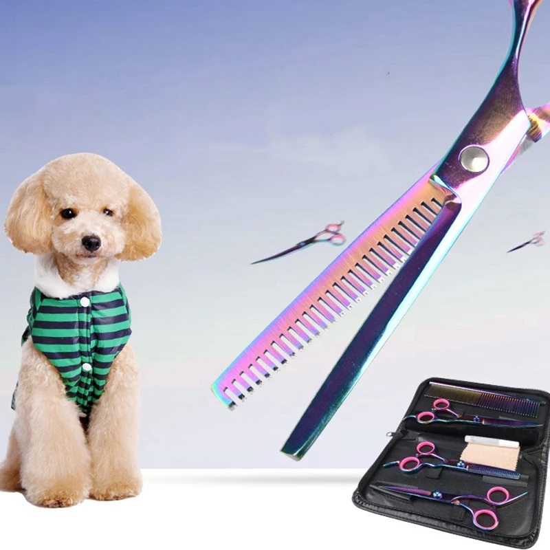 

Practical Pets Grooming Scissors Professional Dog Hair Cutting Scissors Colorful 4 Piece with A Protection Case