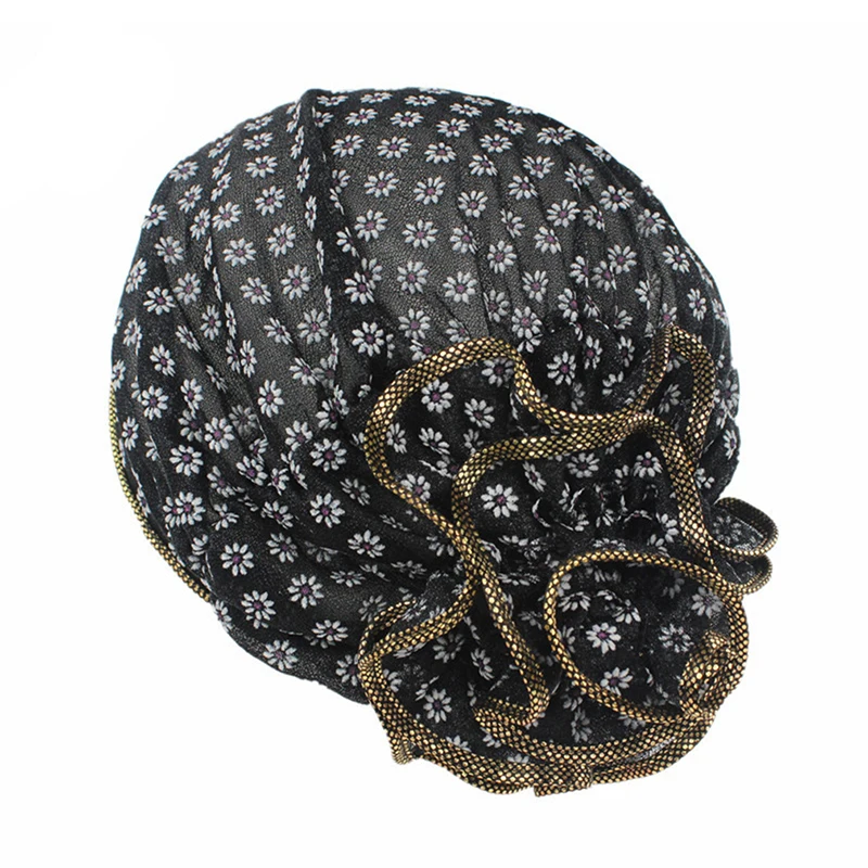 

Women's Fashion Muslim Lace Floral Header Cap Flower Bonnet Chemo Cap Turban Scarf Hats Caps Women Head Accessories