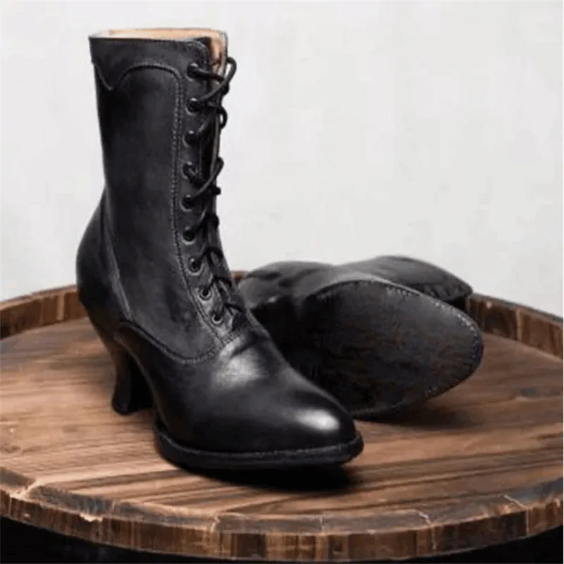 Женские ботильоны с острым носком на шнуровке низком каблуке из натуральной кожи