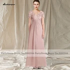 Платье Lakshmigown для гостей свадебной вечеринки, пыльно-розовое шифоновое длинное платье для матери невестыжениха, Кепка с коротким рукавом