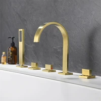 bathroom bathtub shower faucet set hot cold solid brass mixer tap with handheld dual handle 5 holes brushed goldblackchrome