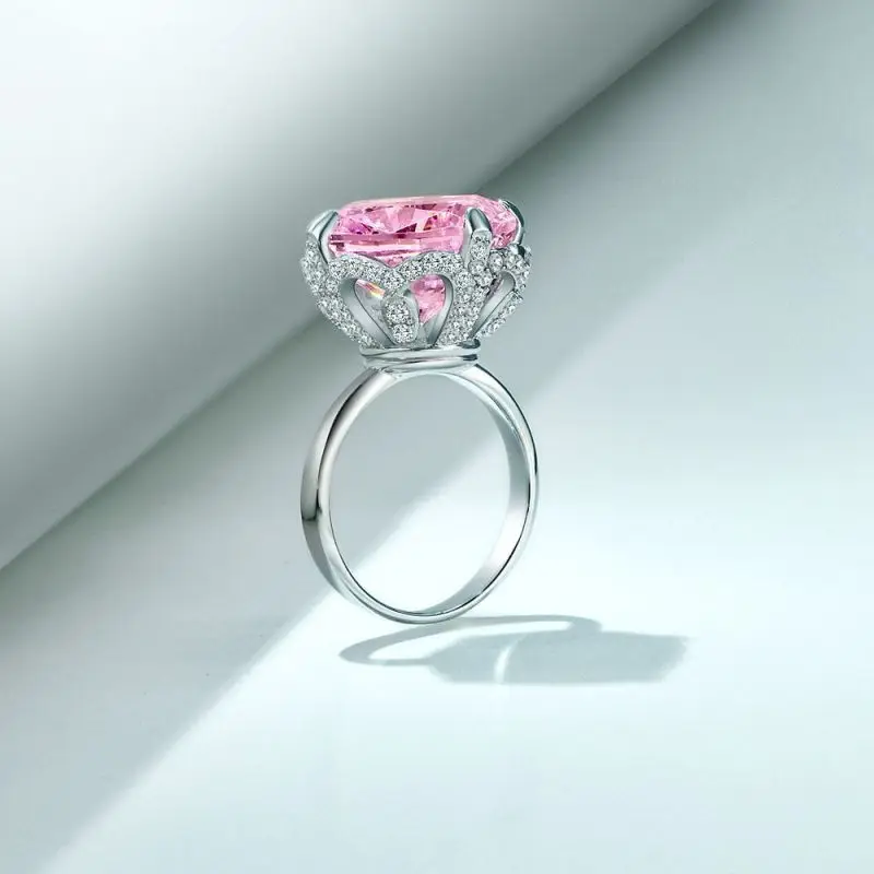 Роскошное обручальное кольцо из с розовым бриллиантом стерлингового серебра 925
