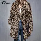 Модные флисовые пальто Celmia 2021, женские куртки с длинным рукавом и леопардовым принтом, зимняя теплая длинная верхняя одежда, повседневные пальто с лацканами